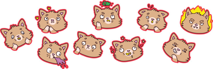 Cute cartoon cat sticker collection featuring playful kittens, sleeping felines and expressive pet characters. Adorable animal clipart set for kids designs. © Vivid Pixel Studio.