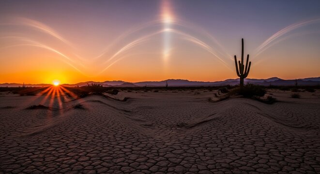 Desert cactus sunset landscape