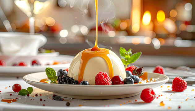 Dessert food with caramel sauce