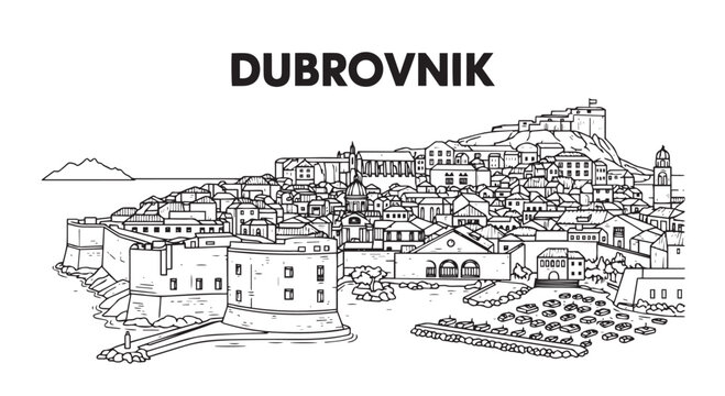 Dubrovnik Cityscape Sketch Illustration Tourism Destination Concept