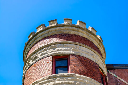 Historic red brick armory building in Stratford, Ontario, Canada constructed around 1905.