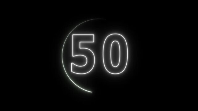 Neon bright glowing countdown timer from 55 to 0 seconds. Neon glowing countdown timer 55 second animation .Neon Countdown on black background. Neon bright glowing countdown timer