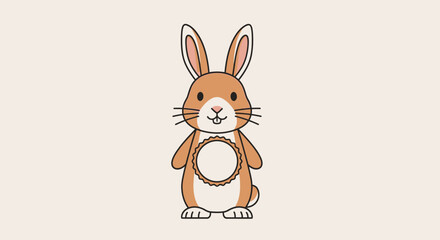 Fototapeta premium Cute cartoon brown bunny rabbit with white circle on chest