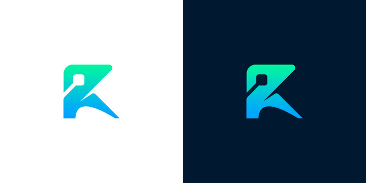 Modern abstract letter R technology logo design with circuit node and vibrant gradient for software branding and mobile app icon identity