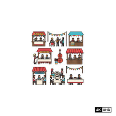 Naklejka premium festival market scene, colorful cartoon illustration