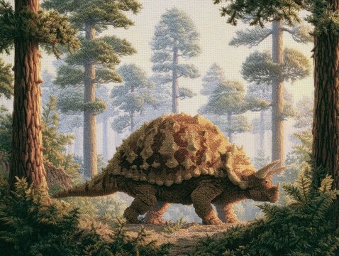 Ankylosaurus among ancient trees, a prehistoric giant in its natural habitat