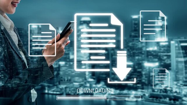Visual representation of digital document downloading, showing file transfer, data access, and progress status for secure and efficient information retrieval Marrow