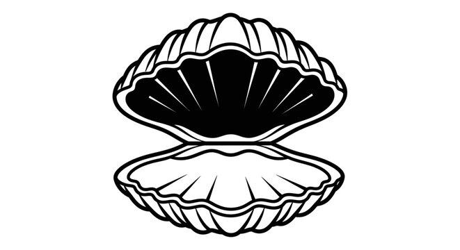Minimalist open clam shell vector line art icon