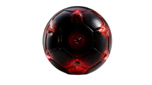 Futuristic Black Soccer Ball with Red Glowing Lights and Circuits