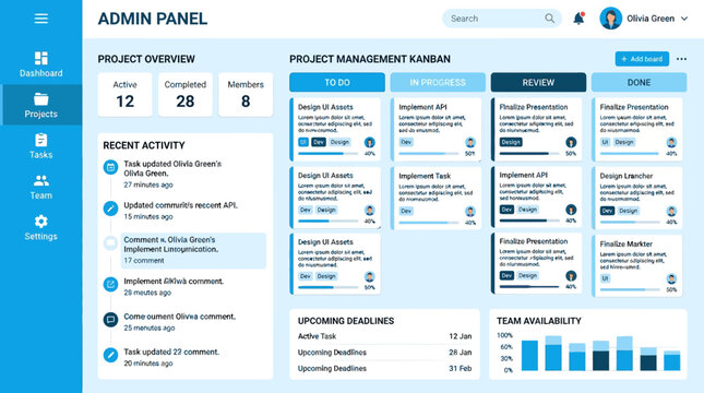Admin Panel Dashboard UI Design - Project Management Interface