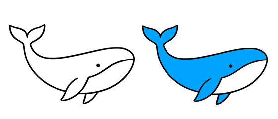 Simple whale illustration, in line art and colored design, for coloring page © Bambang