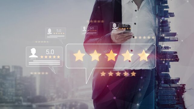 Customer centric review and rating system support product review, digital rating concept, and customer give good trust by visualizing people choice through stars and feedback content technology Marrow