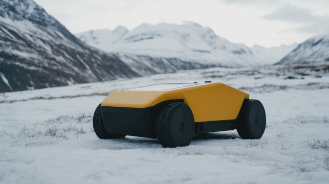 Autonomous scientific exploration vehicle in snowy landscape
