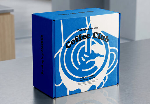Mailer Box on Counter Surface Mockup