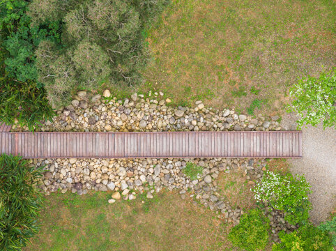 Aerial View of Ecological Park Boardwalk with Rocks