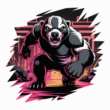 Illustration of a fierce honey badger in action.