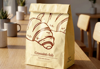 Paper Bakery Bag on Cafe Table Mockup