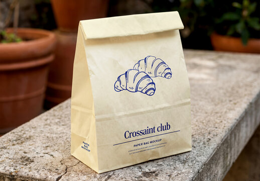 Bakery Paper Bag Outdoor Stone Mockup
