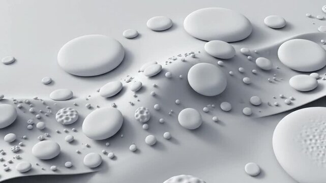 Exploring white circles and abstract capillary waves with unique shapes and patterns on a smooth surface