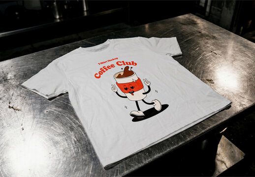White T-Shirt Flat Lay Overhead Mockup