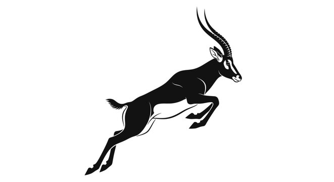 Minimalist black jumping gazelle silhouette isolated on white background