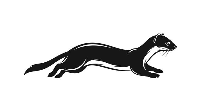 Minimalist black and white running weasel silhouette