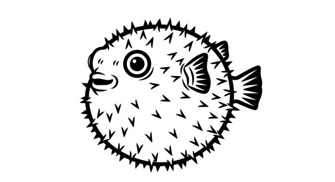 Minimalist black and white pufferfish line art vector illustration