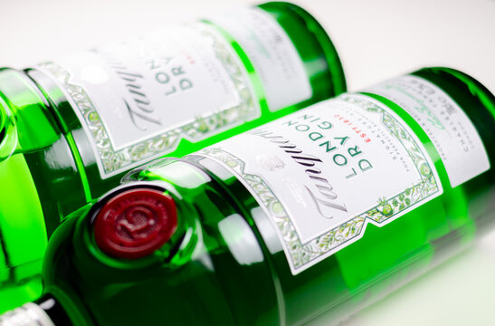 LONDON, UK - 28 MARCH 2024 Tanqueray London Dry Gin, a four-times distilled gin, made from a combination of refreshing juniper, peppery coriander, aromatic artemisia and sweet liquorice