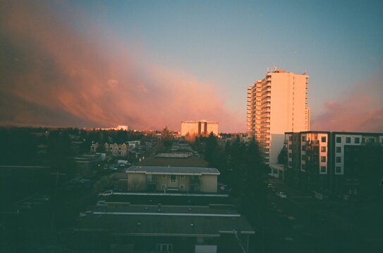 Sunset View Of Calgary, Alberta From An Apartment Building