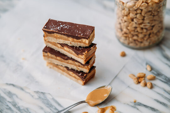 Homemade healthy Peanut Caramel Sea Salt Bars