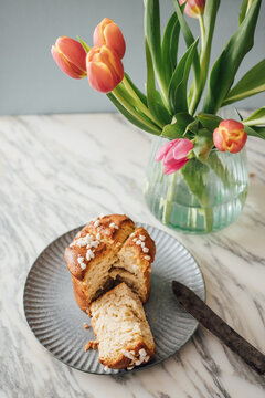 Easter bread and Tulips