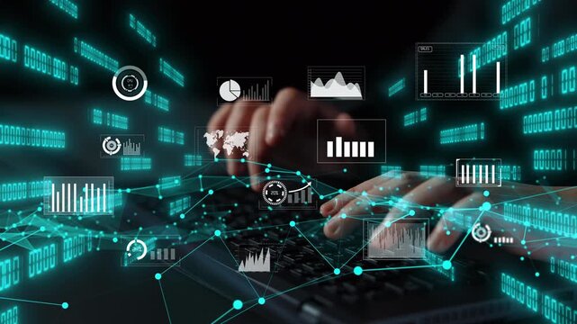 Dynamic representation of data analysis with keyboard and graphical elements, showcasing technological innovation in business and research metrics for future insights. Xenic