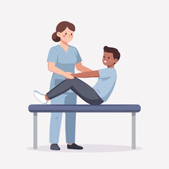 Obraz premium Healthcare professional assists patient with physical therapy exercise