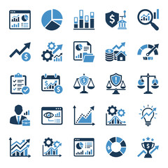 Financial Analysis Icons: Growth, Data, Strategy, Security, Law, and Success © Arsyadia