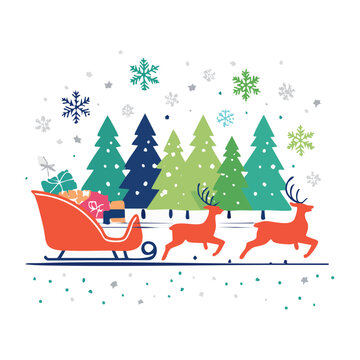 Flat design illustration of Santa's sleigh pulled by reindeer