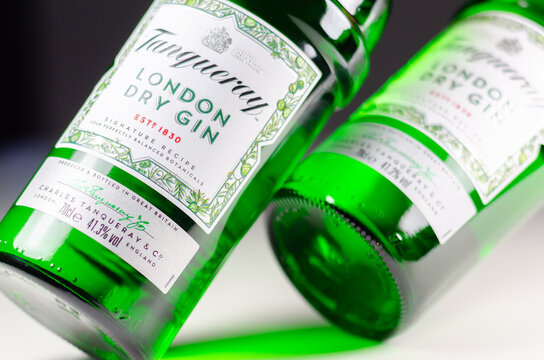 LONDON, UK - 28 MARCH 2024 Tanqueray London Dry Gin, a four-times distilled gin, made from a combination of refreshing juniper, peppery coriander, aromatic artemisia and sweet liquorice