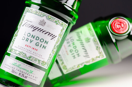 LONDON, UK - 28 MARCH 2024 Tanqueray London Dry Gin, a four-times distilled gin, made from a combination of refreshing juniper, peppery coriander, aromatic artemisia and sweet liquorice