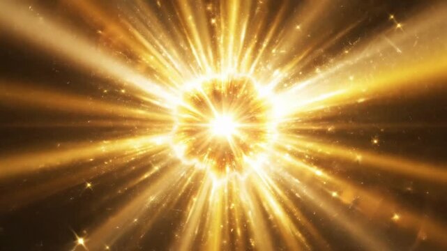 Rotating sunburst background with sun rays shining and glowing effects in motion