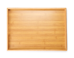 Fototapeta premium One empty wooden tray isolated on white, top view