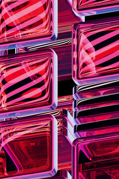 Glowing Red Glass Tiles 3D Abstract Background