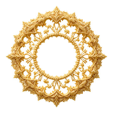 Luxury golden ornamental circular decorative frame for elegant design isolated on transparent background