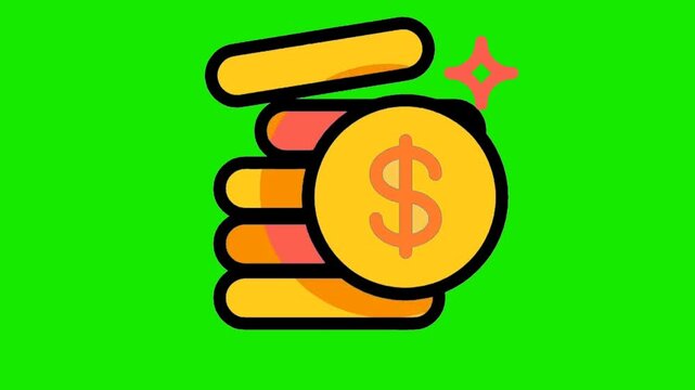 Coin dollar animation 4K green screen infinite loop, clean green background, easy to cut, ready to edit, ready to use