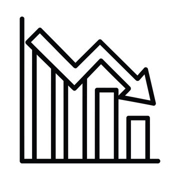 Declining bar graph financial downtrend icon with business downtrend negative economic financial