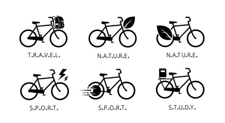 Fototapeta premium Bicycle Icons: Travel, Nature, Sport, Study - Vector Graphics