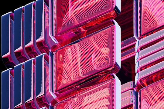 Glowing Red Glass Tiles 3D Abstract Background