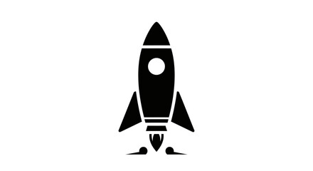 Black Rocket Ship Icon Launching Against White Background © firdan