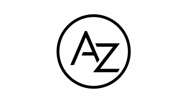 Modern minimalist AZ letters monogram logo design in a black circle. Clean graphic initial symbol on a white background.