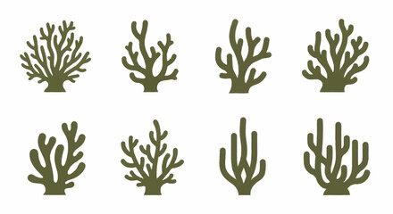 Collection of various coral reef silhouettes underwater marine life. © Truk