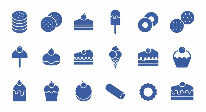 Collection of various sweet desserts and baked goods icons.