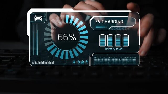 Charging interface for electric vehicles showing real-time battery level, charging status, power output, station location, and navigation for efficient energy management Marrow